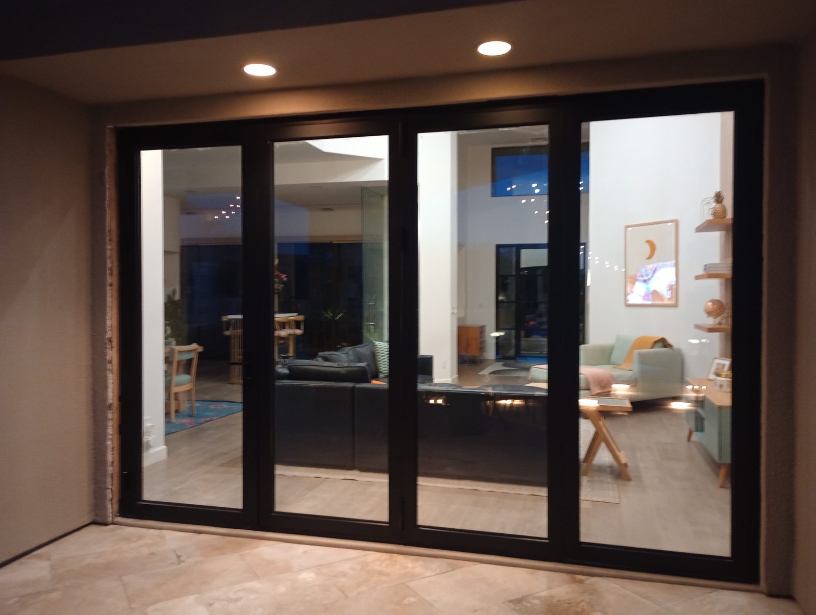 Modern sliding patio door from exterior view