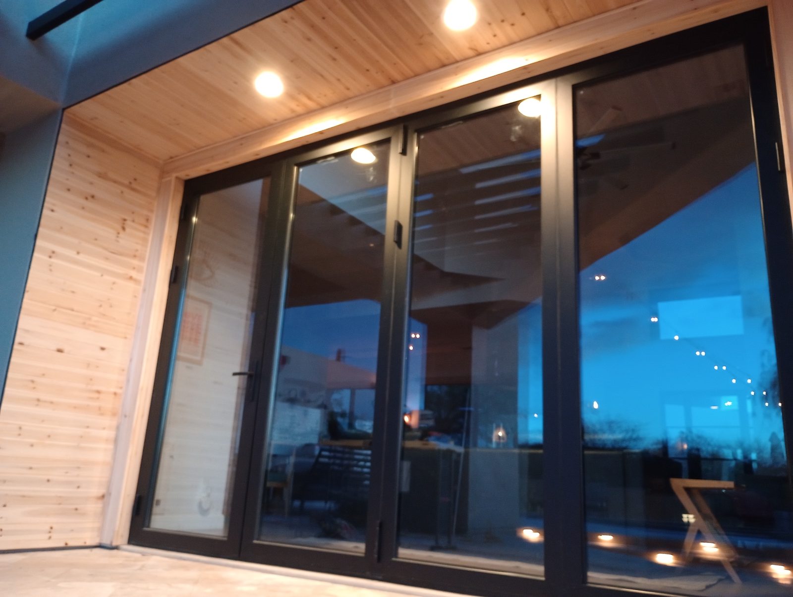 Modern dark-frame sliding patio door